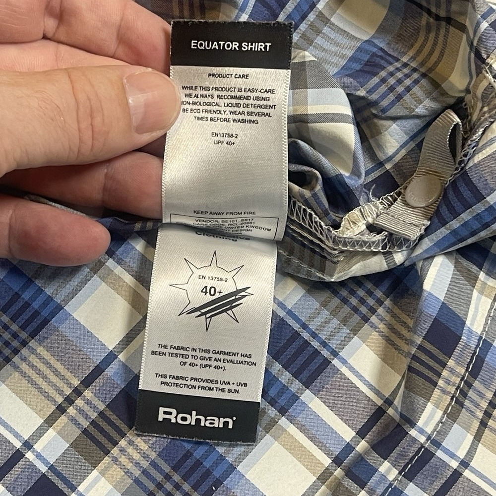 Rohan Equator Shirt Mens Size XL Long Sleeve Plaid Pattern Sun Protection UPF 40 - Picture 5 of 8